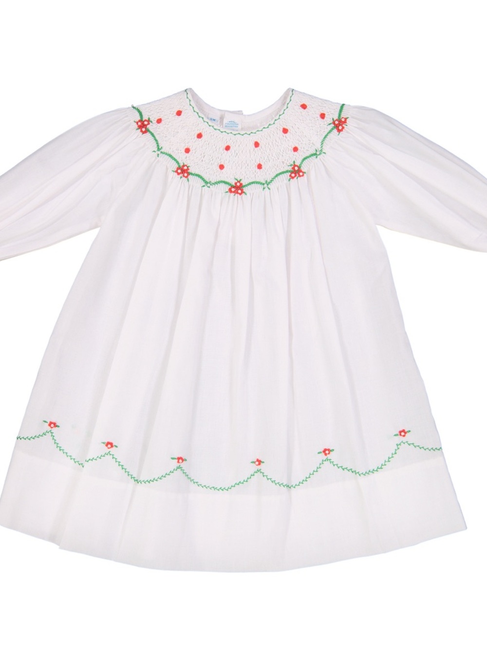 White Embroidered Floral Girls' Nightgown with Pink & Green Detail